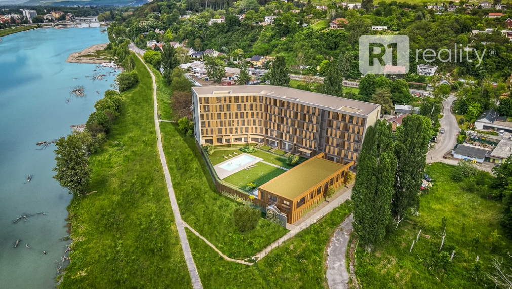 Nový 1-izbový apartmán s predzáhradkou, A4 Blue Wave Riverside Piešťany